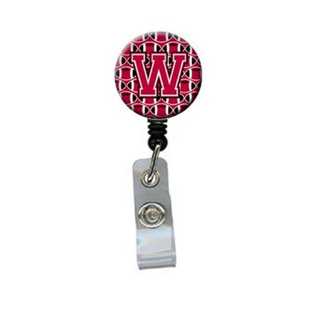 CAROLINES TREASURES Letter W Football Crimson and White Retractable Badge Reel CJ1079-WBR